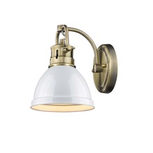  3602-BA1 AB-WH - Duncan 1 Light Bath Vanity in Aged Brass with a White Shade